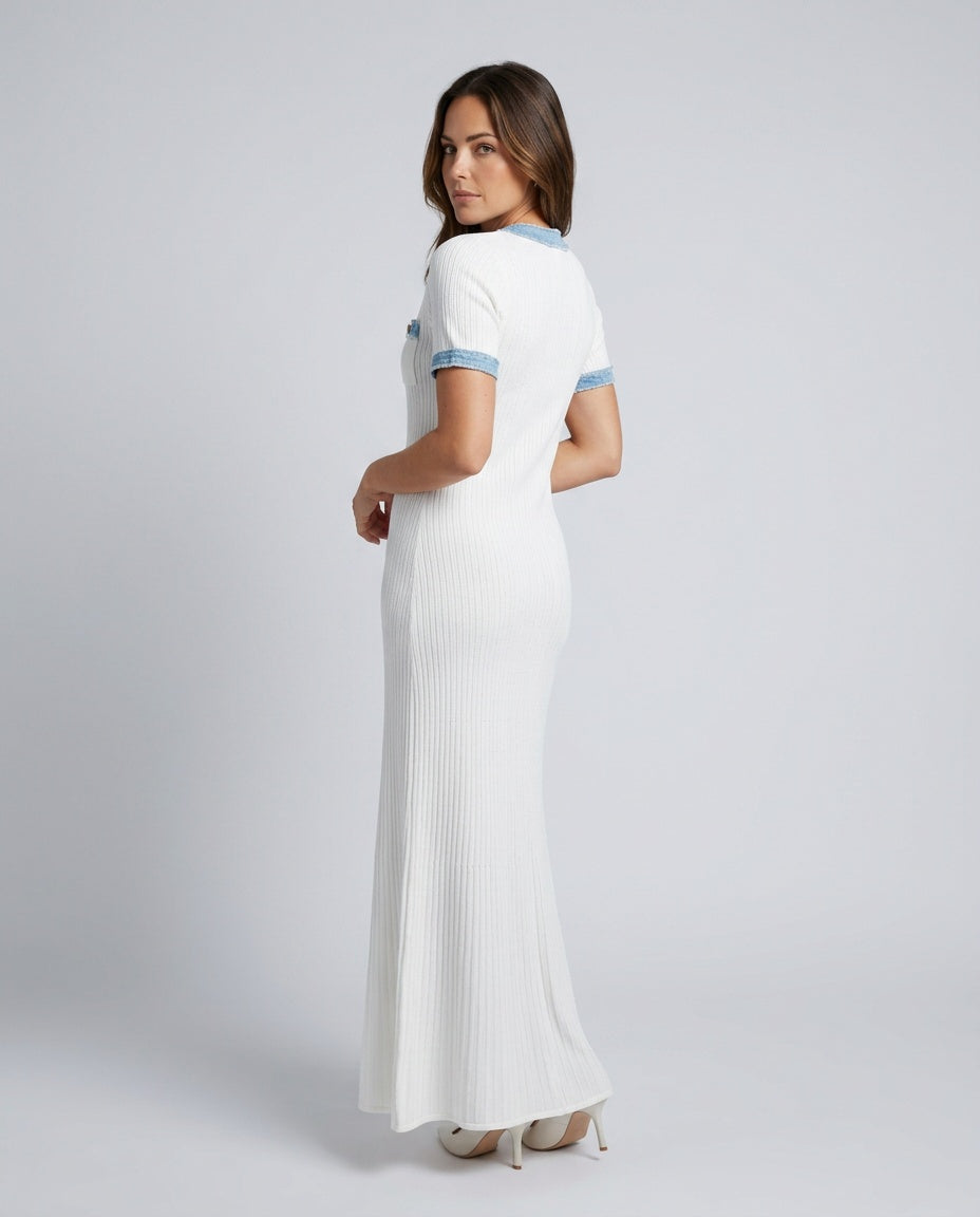 Yvianne | Short Sleeve Ribbed Knit Maxi Dress