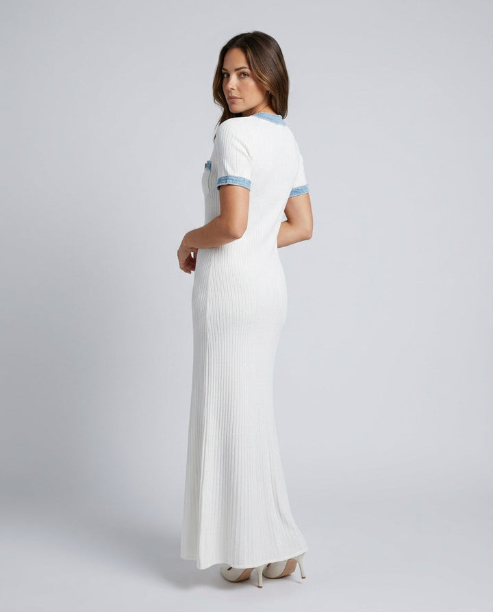 Yvianne | Short Sleeve Ribbed Knit Maxi Dress