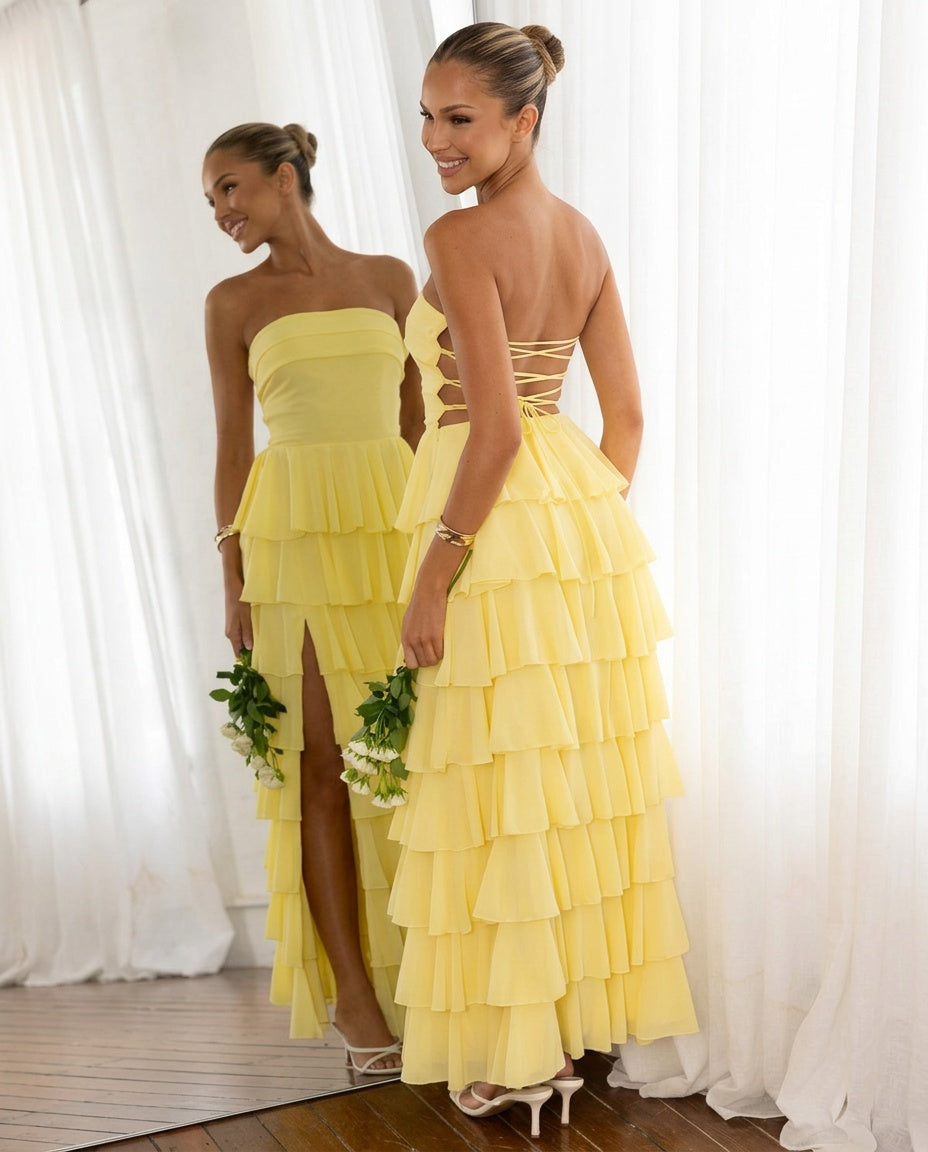Kim | Strapless Ruffle Maxi Dress