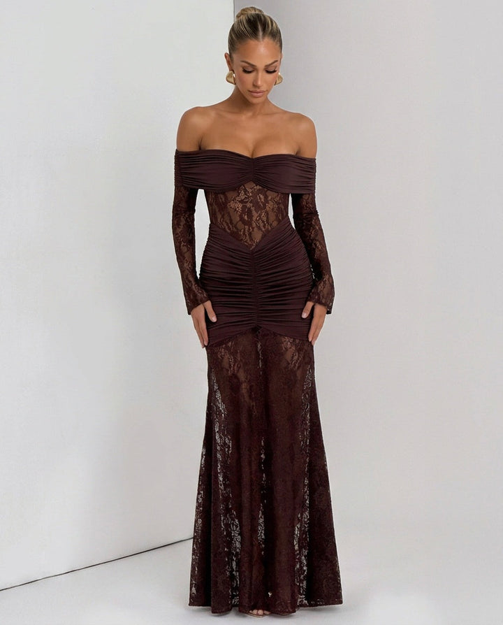 Sabine | Lace Long Sleeve Strapless Maxi Dress