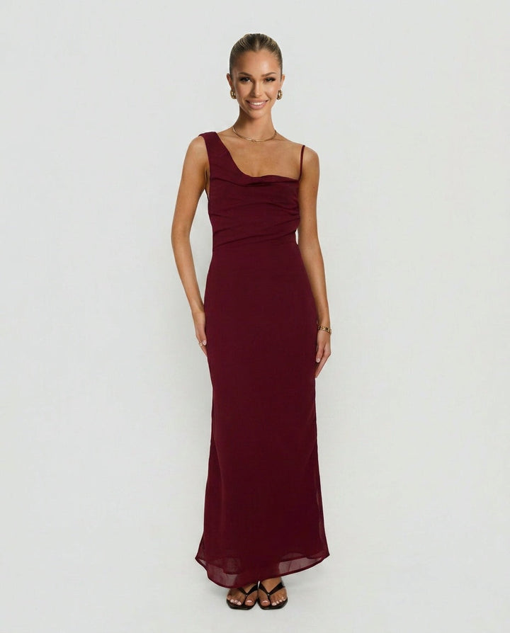 Léonie | Draped Wine Maxi Dress