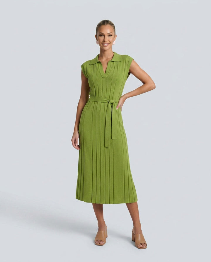 Etta | Pleated Belted Wedding Guest Midi Dress