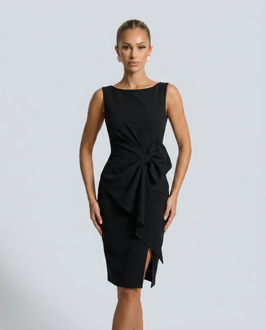 Cora | Midi Bow Detail Sleeveless Party Dress