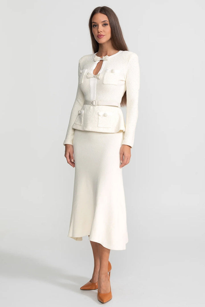 Fleur | Tweed Peplum Knit Midi Dress