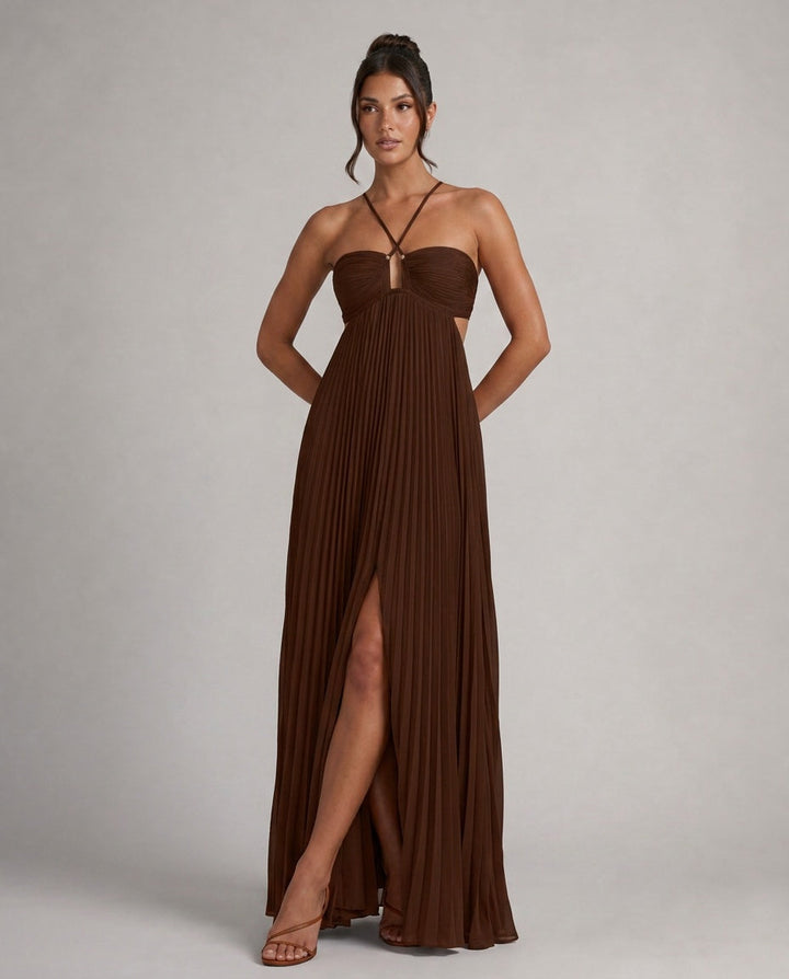 Halara | Pleated Halter Open Back Maxi Dress