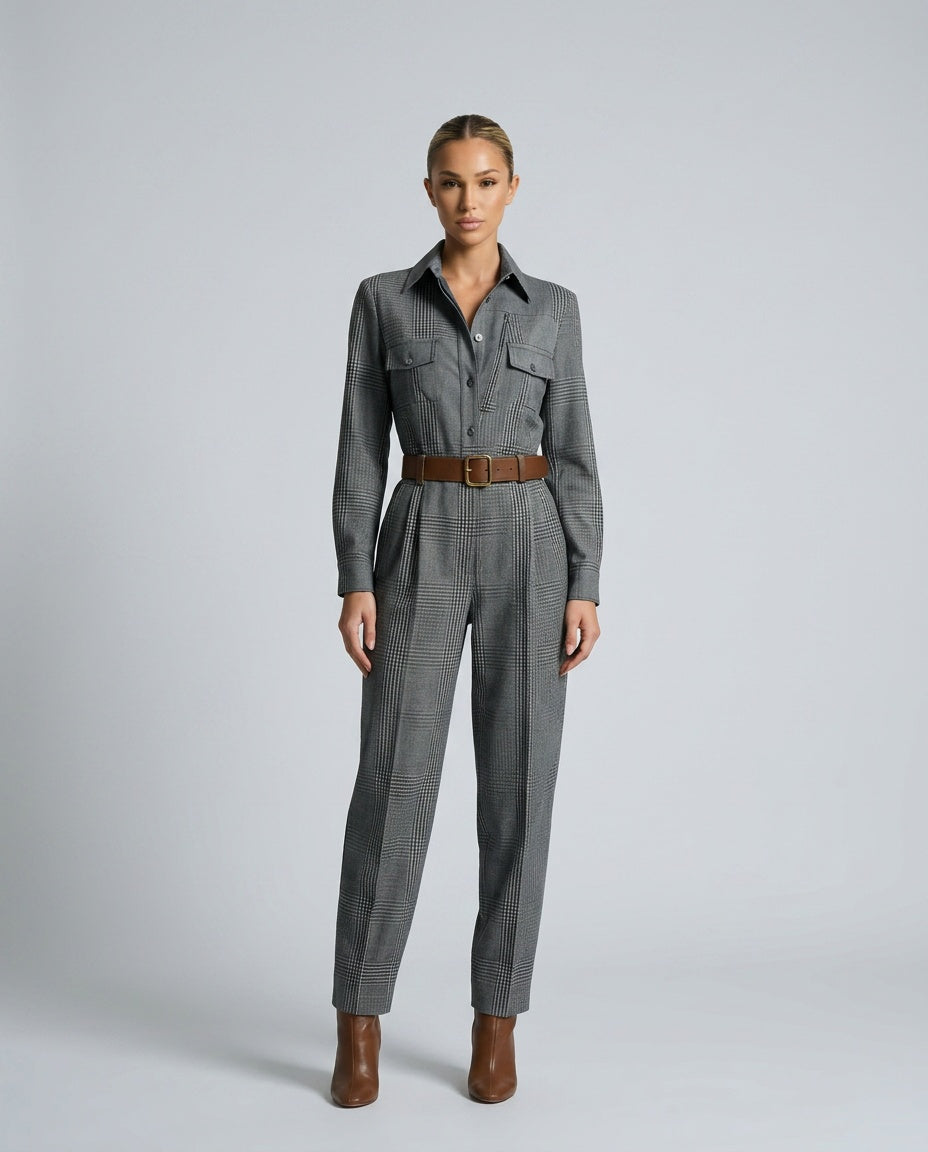 Harper | Tweed Plaid Utility Jumpsuit