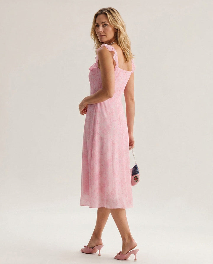 Giselle | Square Neck Ruffle Midi Dress