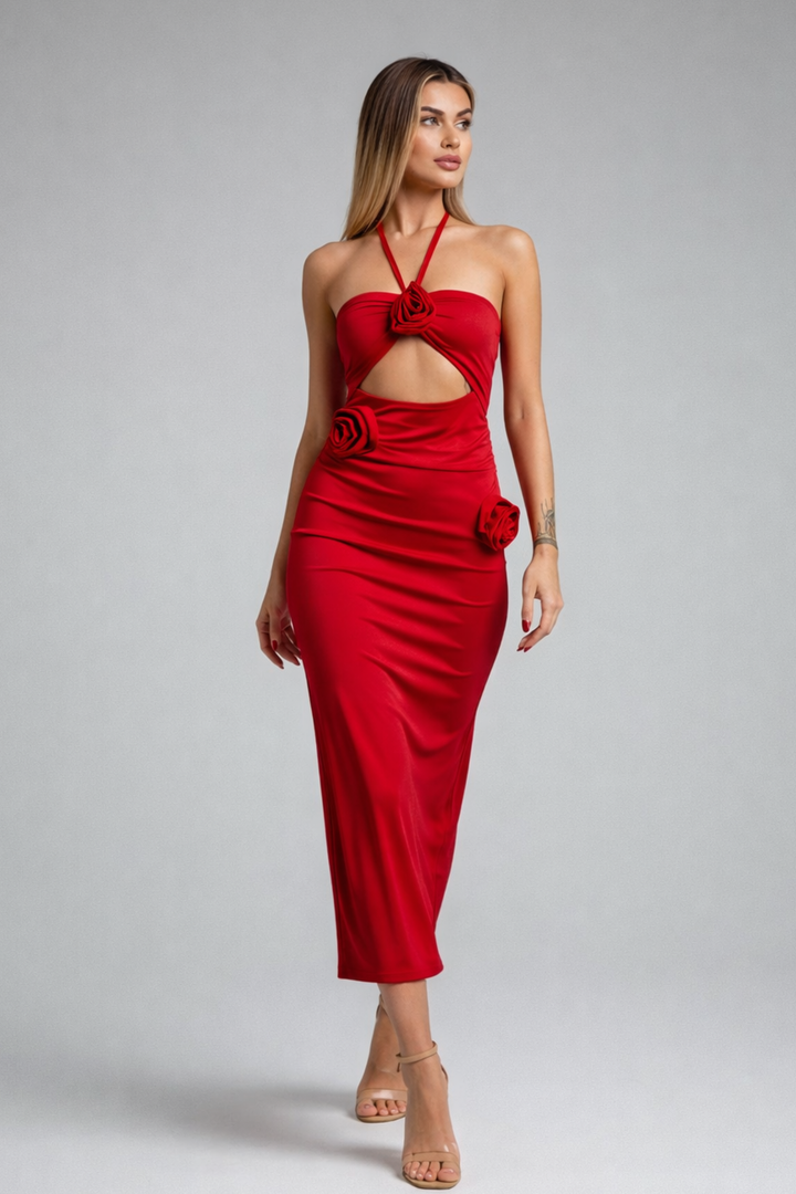 Rosalia | Midi Dress with Halter Neck