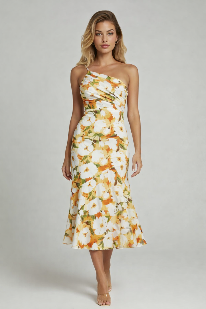 Livia | One-Shoulder Floral Midi Dress