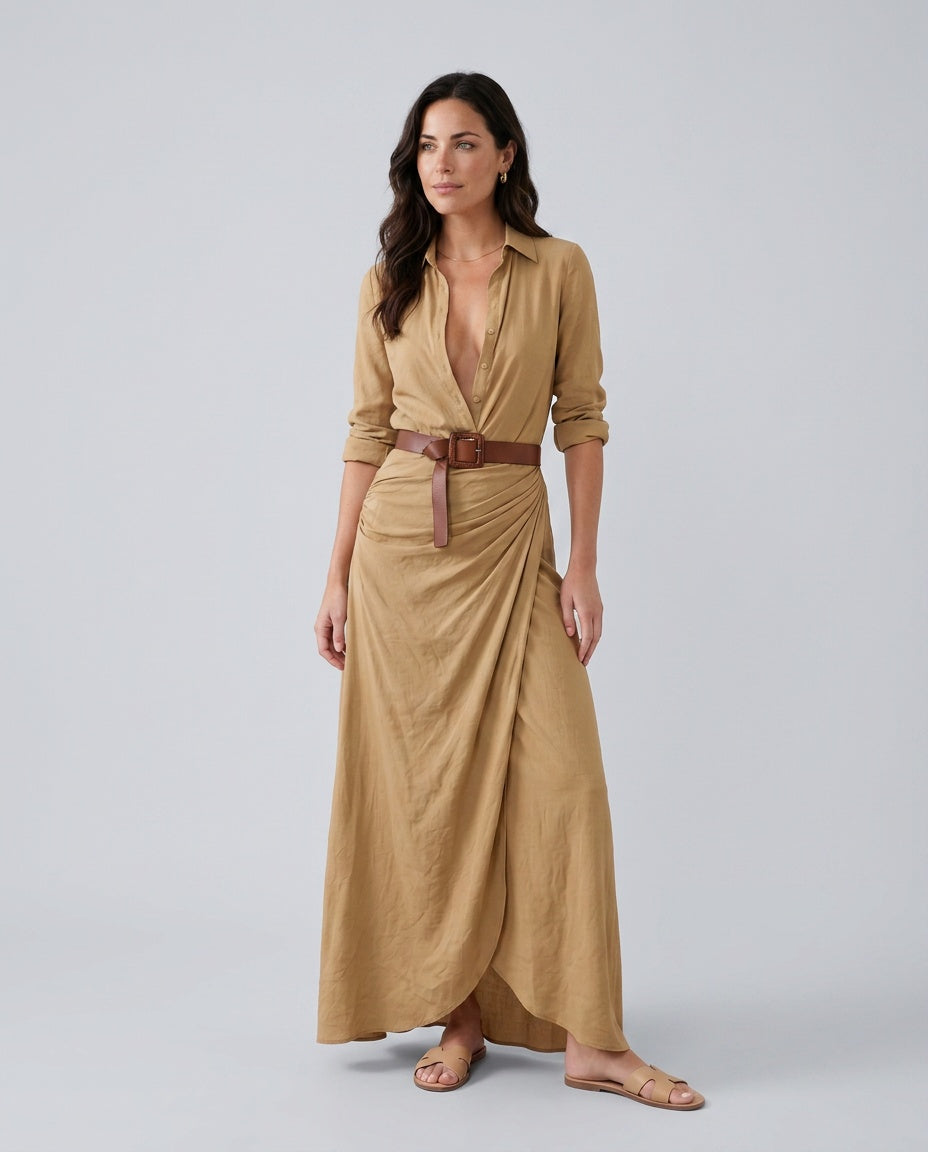Vera | Button Front V-Neck Maxi Dress