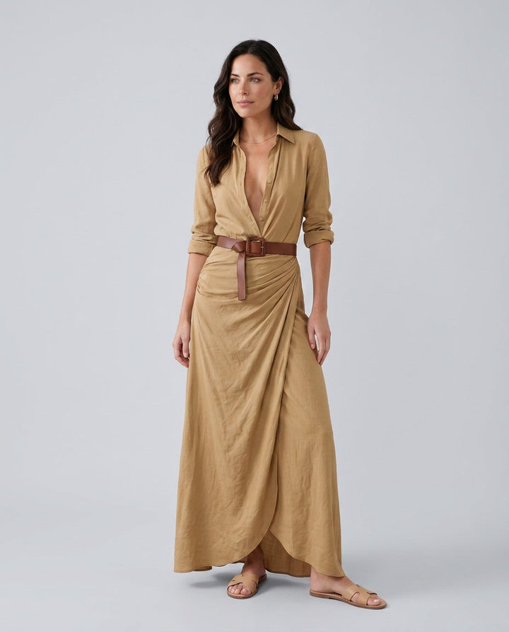 Vera | Button Front V-Neck Maxi Dress