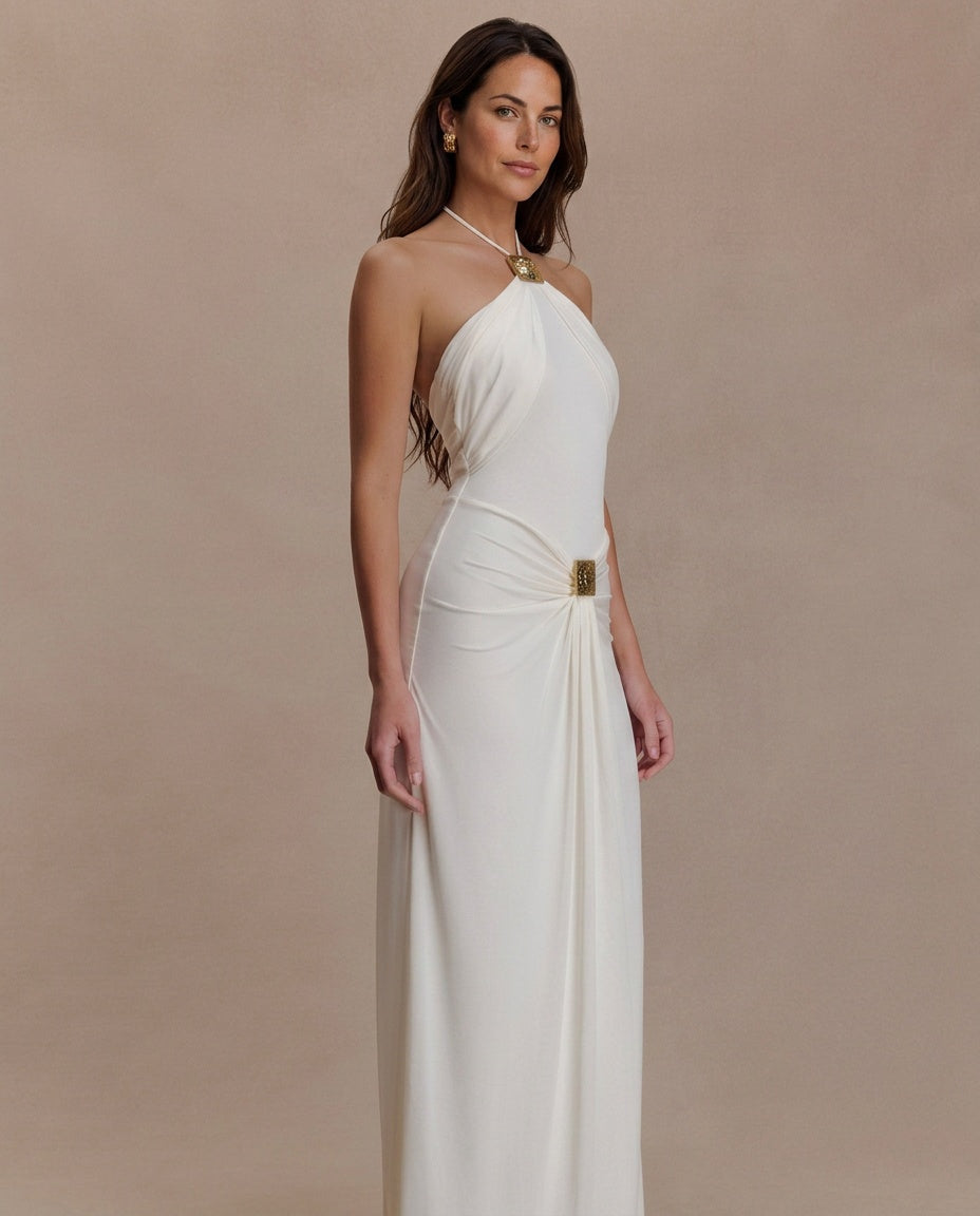 Amara | Metal Detail Halter Neck Maxi Dress