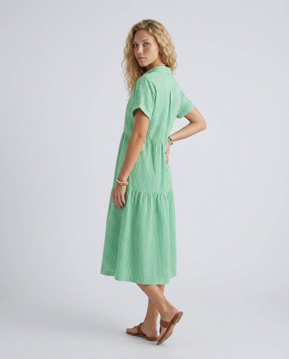Marlowe | Striped Button-Front Midi Shirt Dress