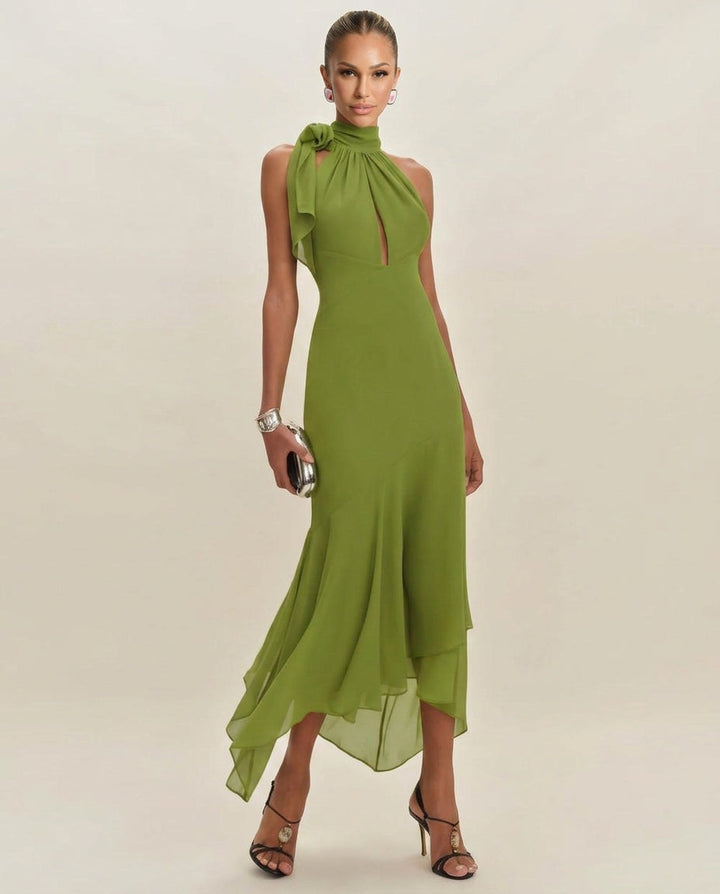 Esme | Chiffon Ruffle Tie-Up Maxi Dress