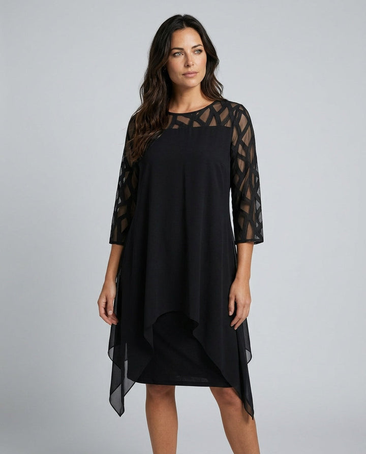 Lysette | Mesh Sleeve Keyhole Back Midi Dress