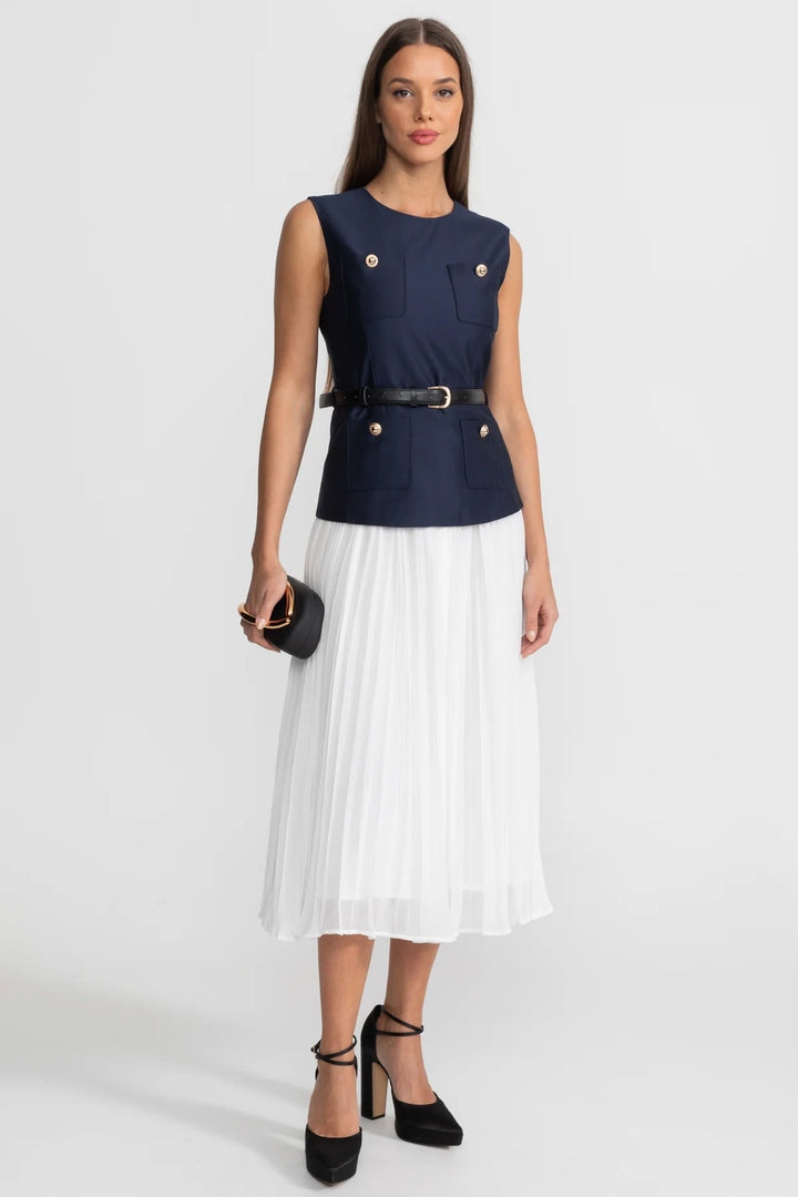 Rosa | Belted Contrast Sleeveless Midi Dress