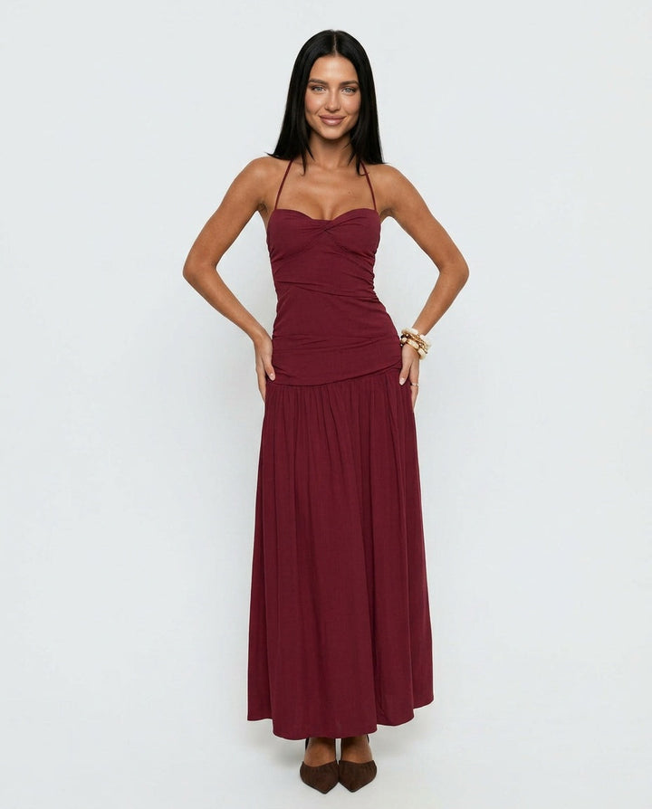 Marguerite | Halter Neck Polka Dot Maxi Dress