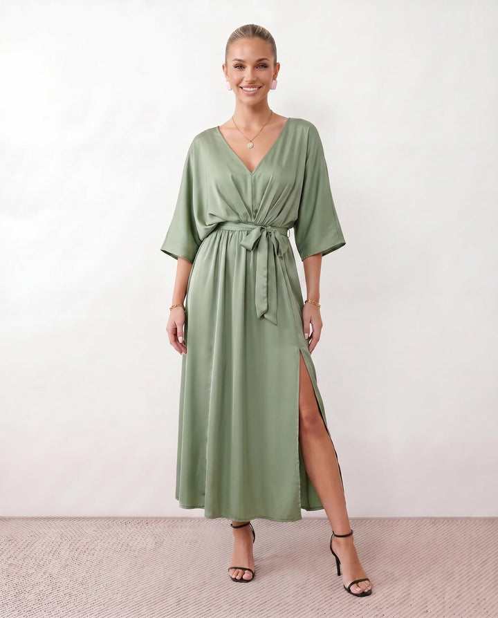 Brielle | Open Back Tie-Back Wedding Guest Maxi Dress