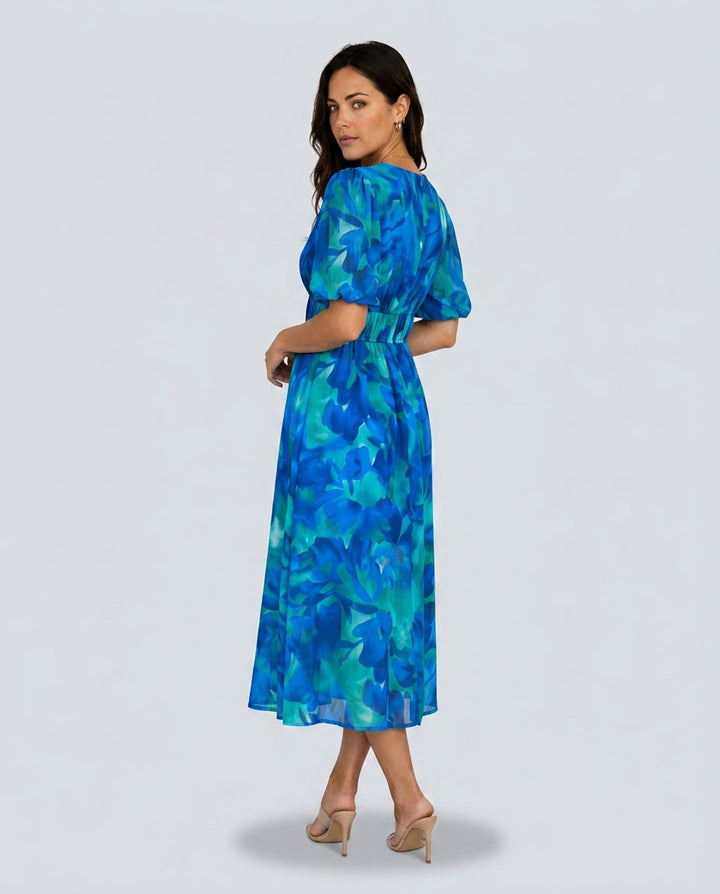 Dahlia | Floral Puff Sleeve Party Midi Dress