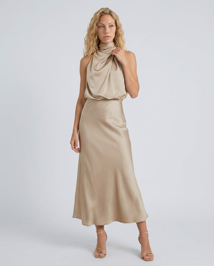 Seraphina | Satin-Look Halter Midi Dress
