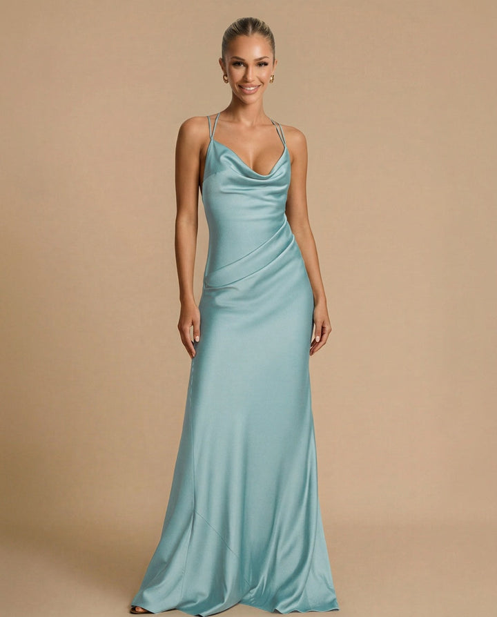 Tessa | Satin Beaded Swing Collar Maxi Dress