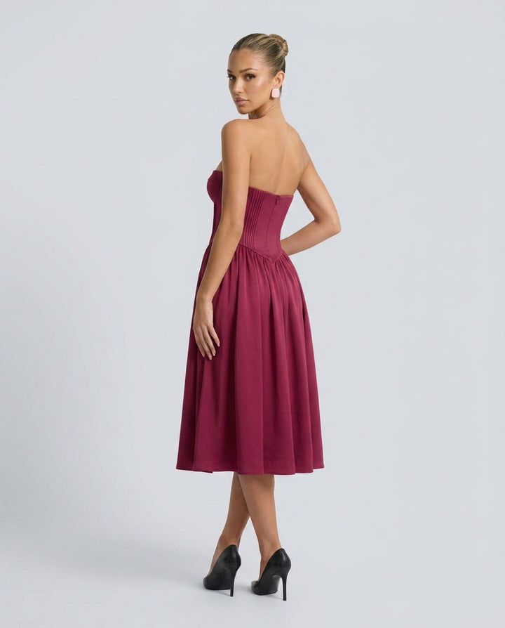Viveca | Basque Waist Strapless Midi Dress