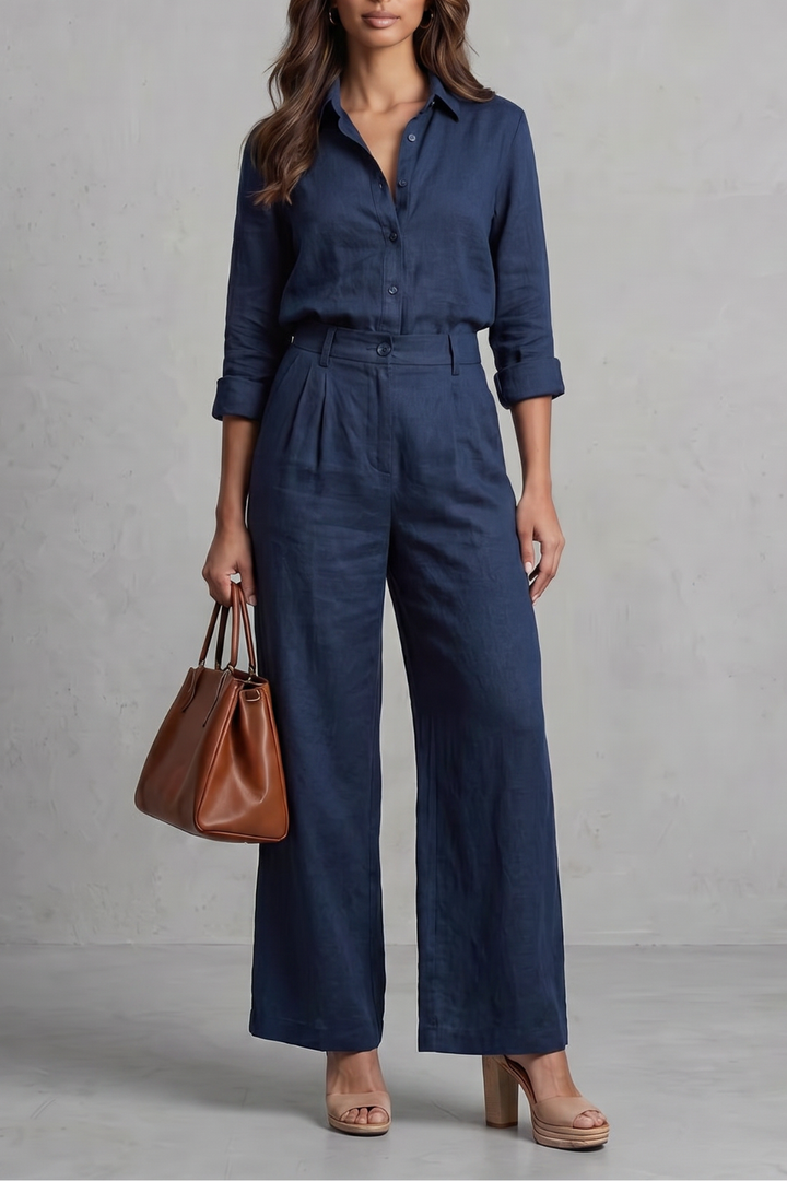 Elavine | Linen-Finish Wide-Leg Co-ord Set