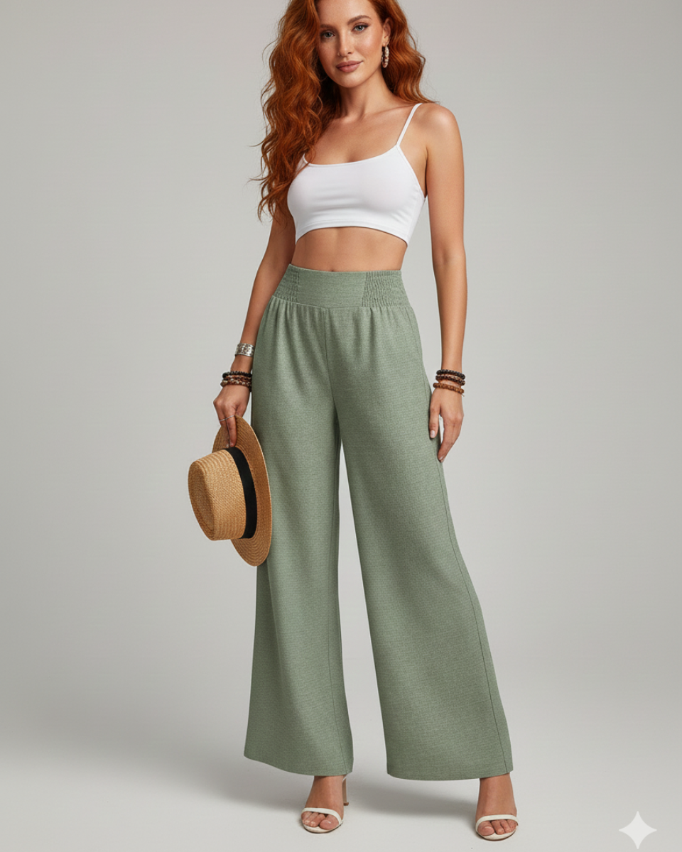 Lina | Wide-Leg Trousers with Elastic Waist