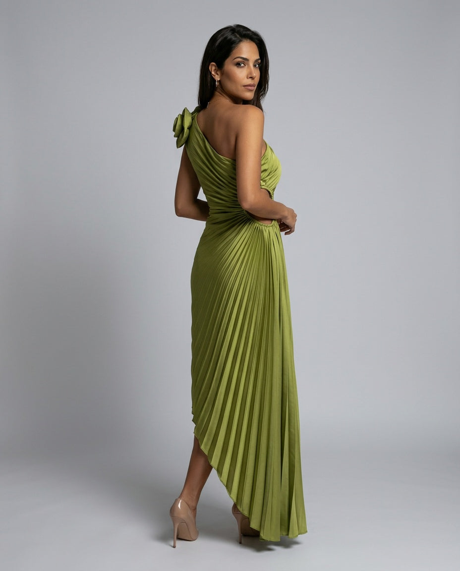 Willa | Shoulder Pleated Special Occasion Midi Dress