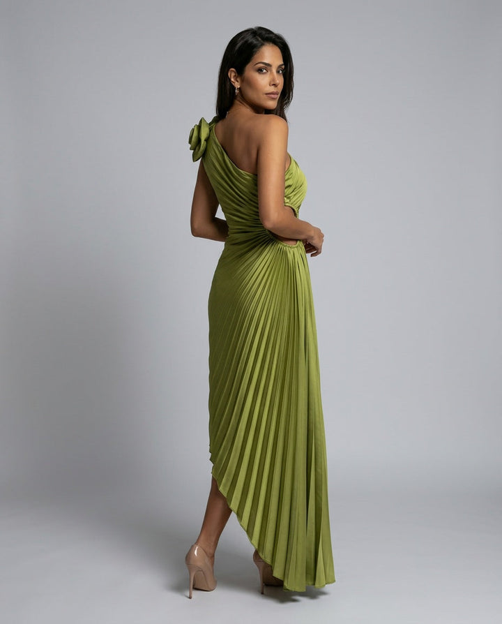 Willa | Shoulder Pleated Special Occasion Midi Dress