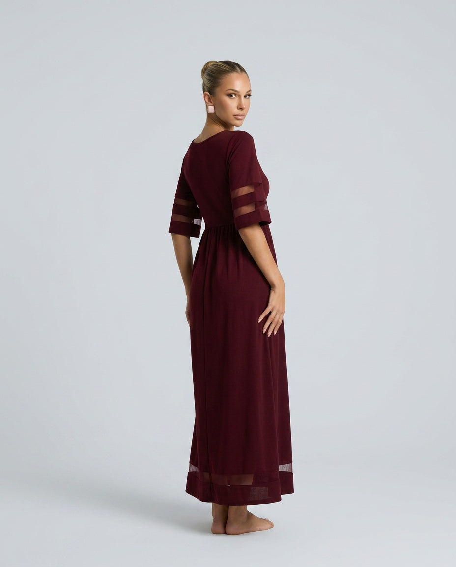 Sienna | Round Neck Mesh Stripe Maxi Dress