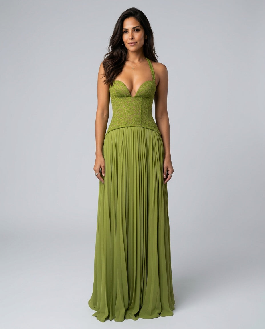 Seraphina | Sweetheart Lace Splicing Pleated Maxi Dress