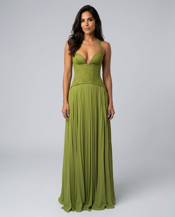 Seraphina | Sweetheart Lace Splicing Pleated Maxi Dress
