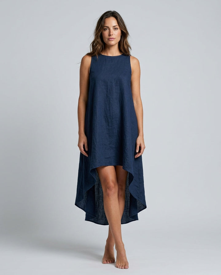 Lena | Sleeveless Linen-Blend Midi with Asymmetric Hem