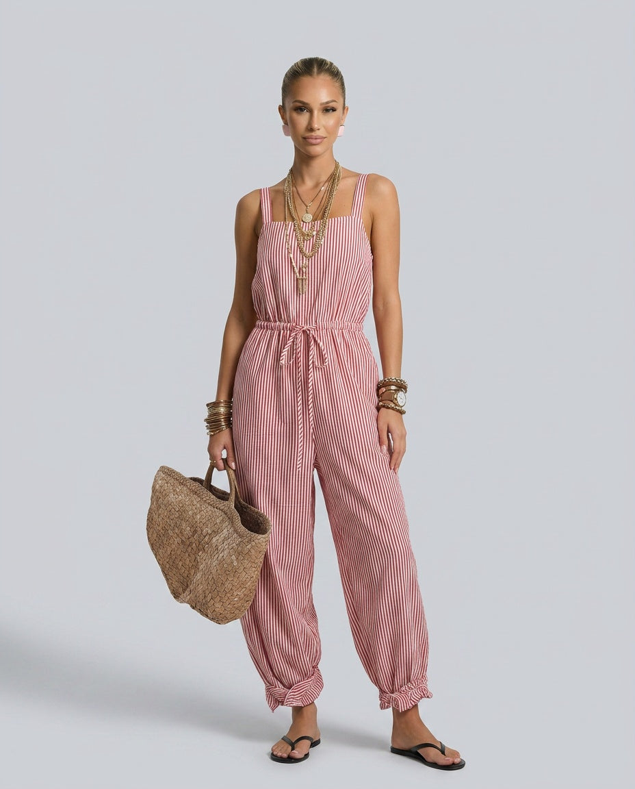 Marlo | Striped Square-Neck Sleeveless Jumpsuit
