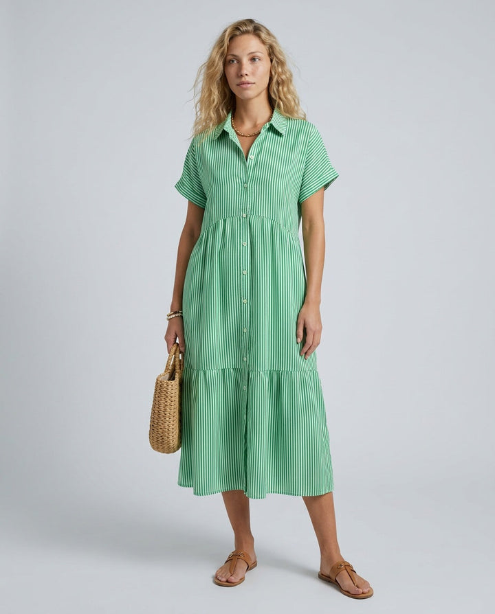 Marlowe | Striped Button-Front Midi Shirt Dress