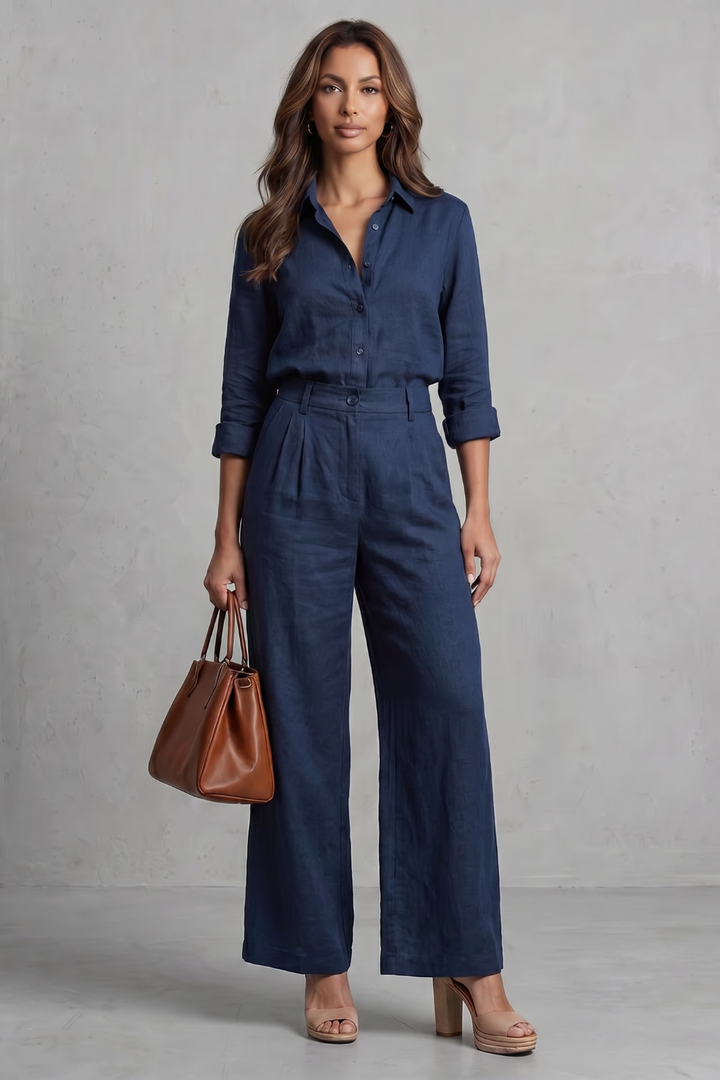 Elavine | Linen-Finish Wide-Leg Co-ord Set