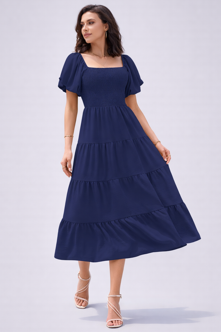 Evie | Midi Dress with Smocked Bodice