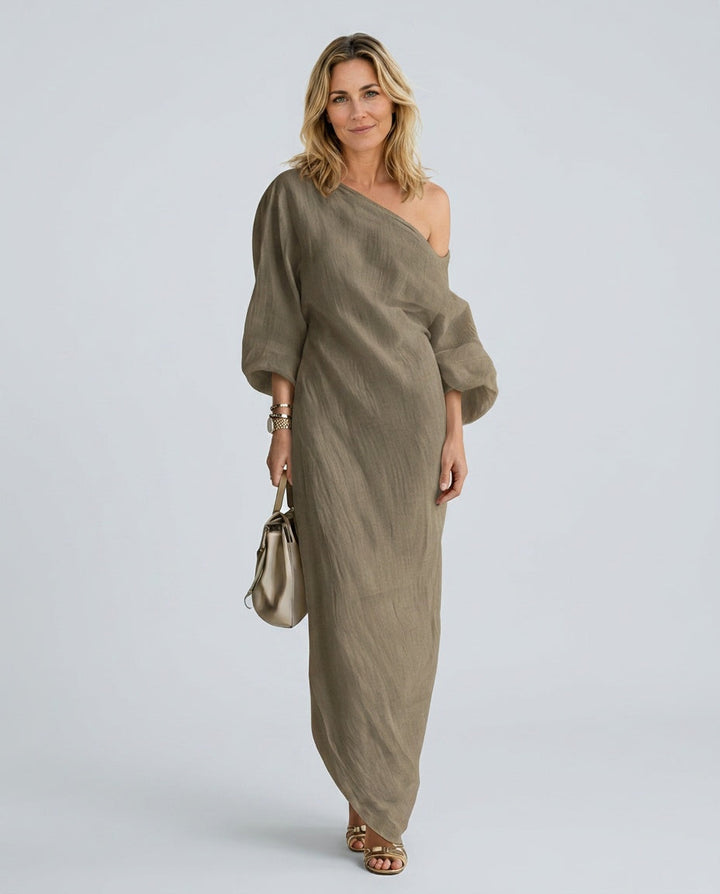 Celeste | One-Shoulder Linen-Blend Midi Dress