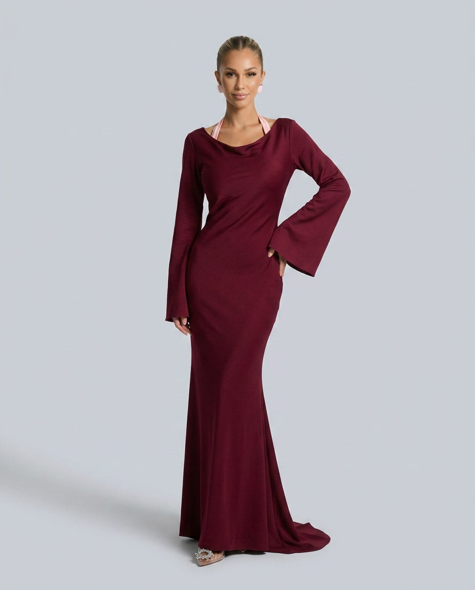 Delphine | Long Sleeve Elegant Wedding Guest Maxi Dress