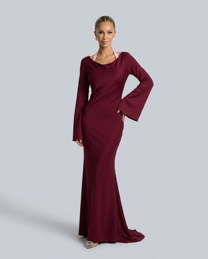 Delphine | Long Sleeve Elegant Wedding Guest Maxi Dress