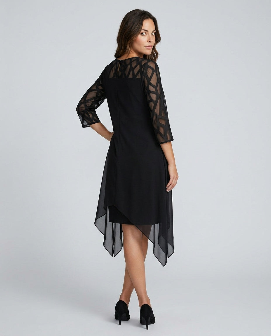 Lysette | Mesh Sleeve Keyhole Back Midi Dress
