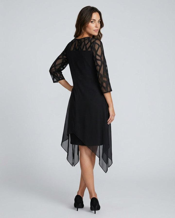 Lysette | Mesh Sleeve Keyhole Back Midi Dress