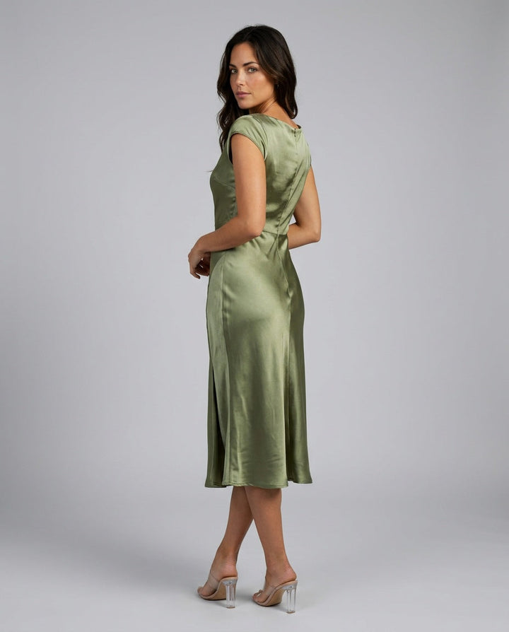 Sienna | Lace-Trim Waterfall Neck Midi Dress