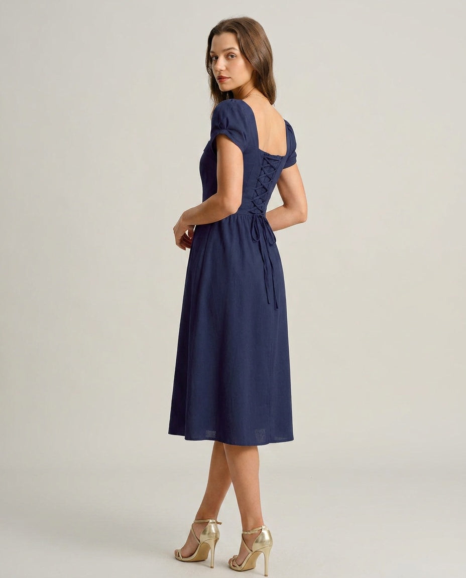 Opal | Square Neck Short Sleeve A-Line Midi Dress