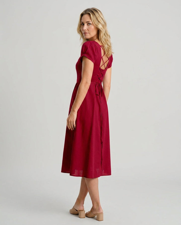 Saskia | Square Neck A-Line Midi Dress