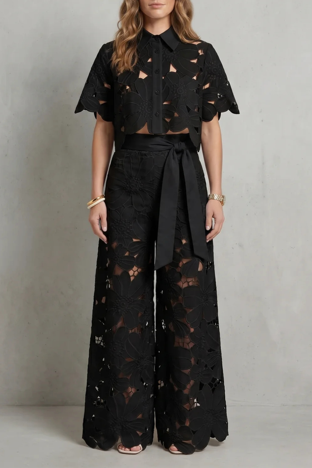 Bellarisse | Embroidered Lace Top &amp; Skirt Set
