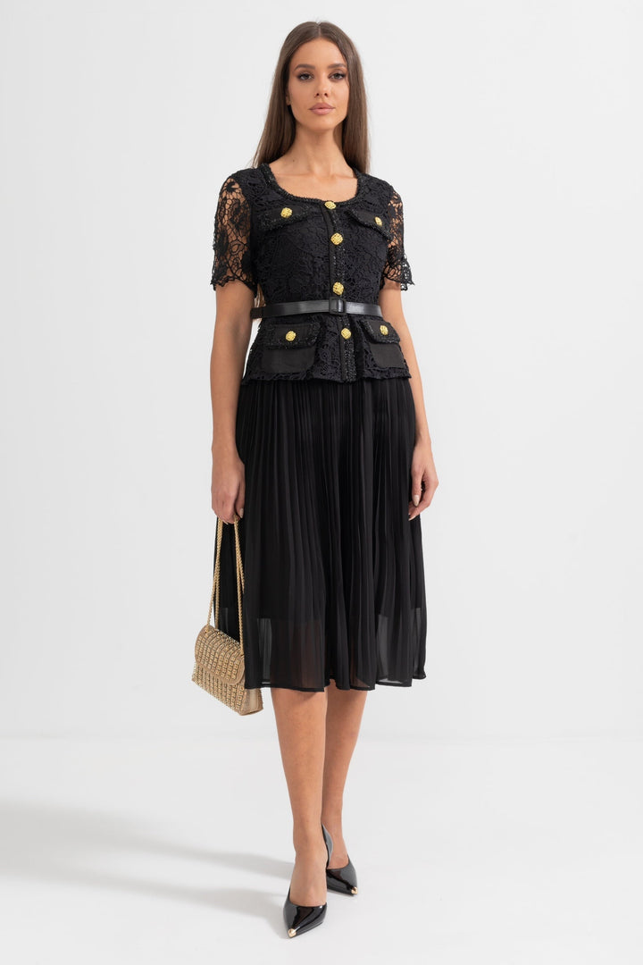 Amara | Lace Top Flared Midi Dress