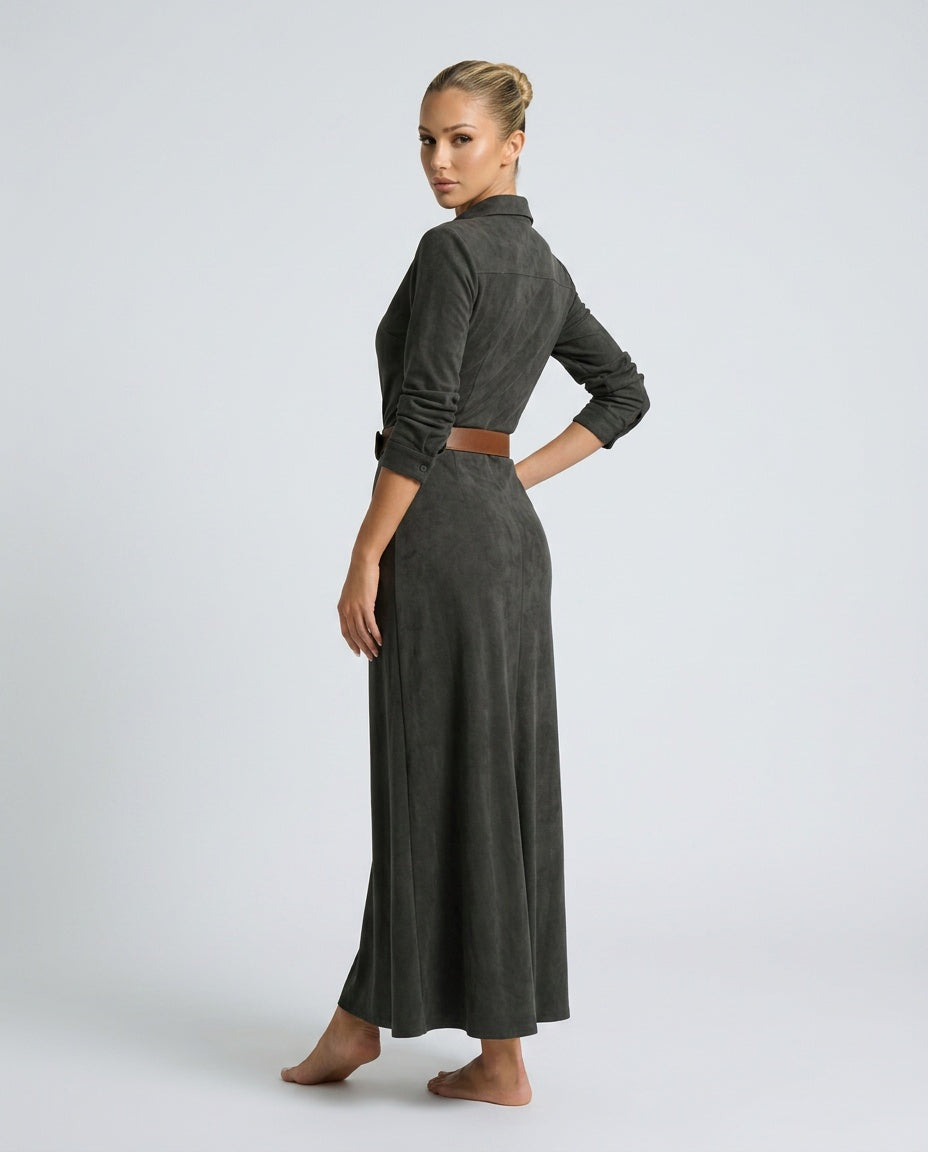 Marlowe | Suede-Look Single-Breasted Belted Maxi