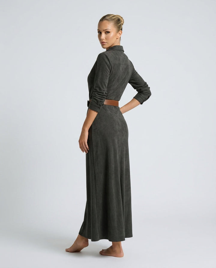 Marlowe | Suede-Look Single-Breasted Belted Maxi